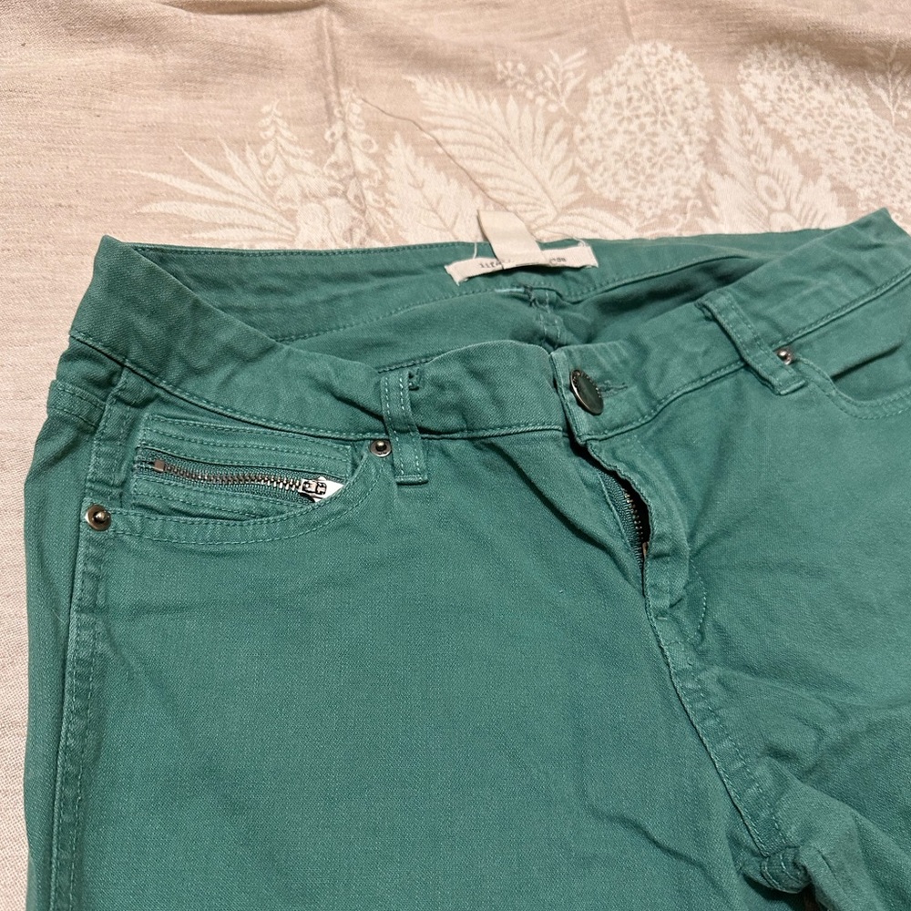 Green teal denim pants